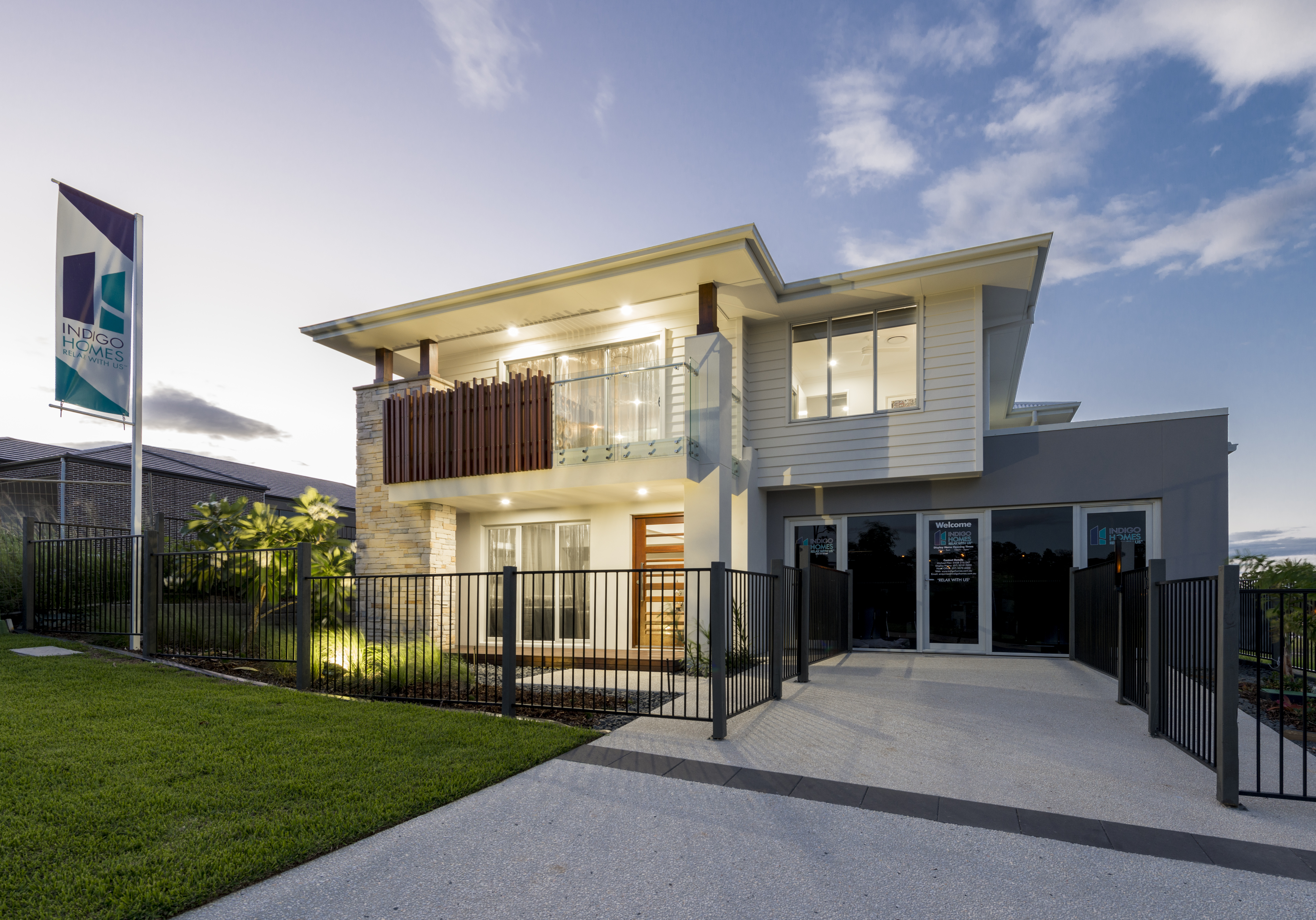 Completed Indigo Homes double storey display home at dusk